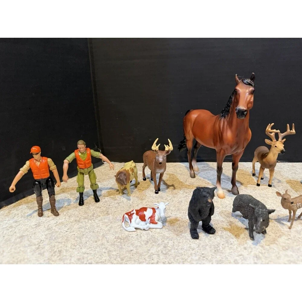New Ray Wildlife Hunter Lot 16pc Figures Deer Bear Boar Horse Farm Animals